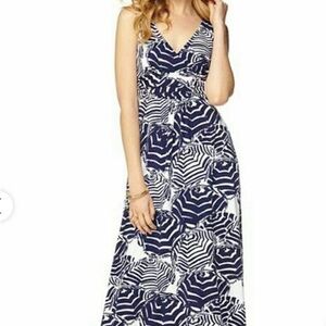 Lilly Pulitzer Navy and White Patterned Maxi Dress Small
